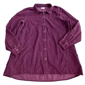 J. Jill Womens Corduroy Button Down Shirt Plum Purple Cotton Tunic Top Medium